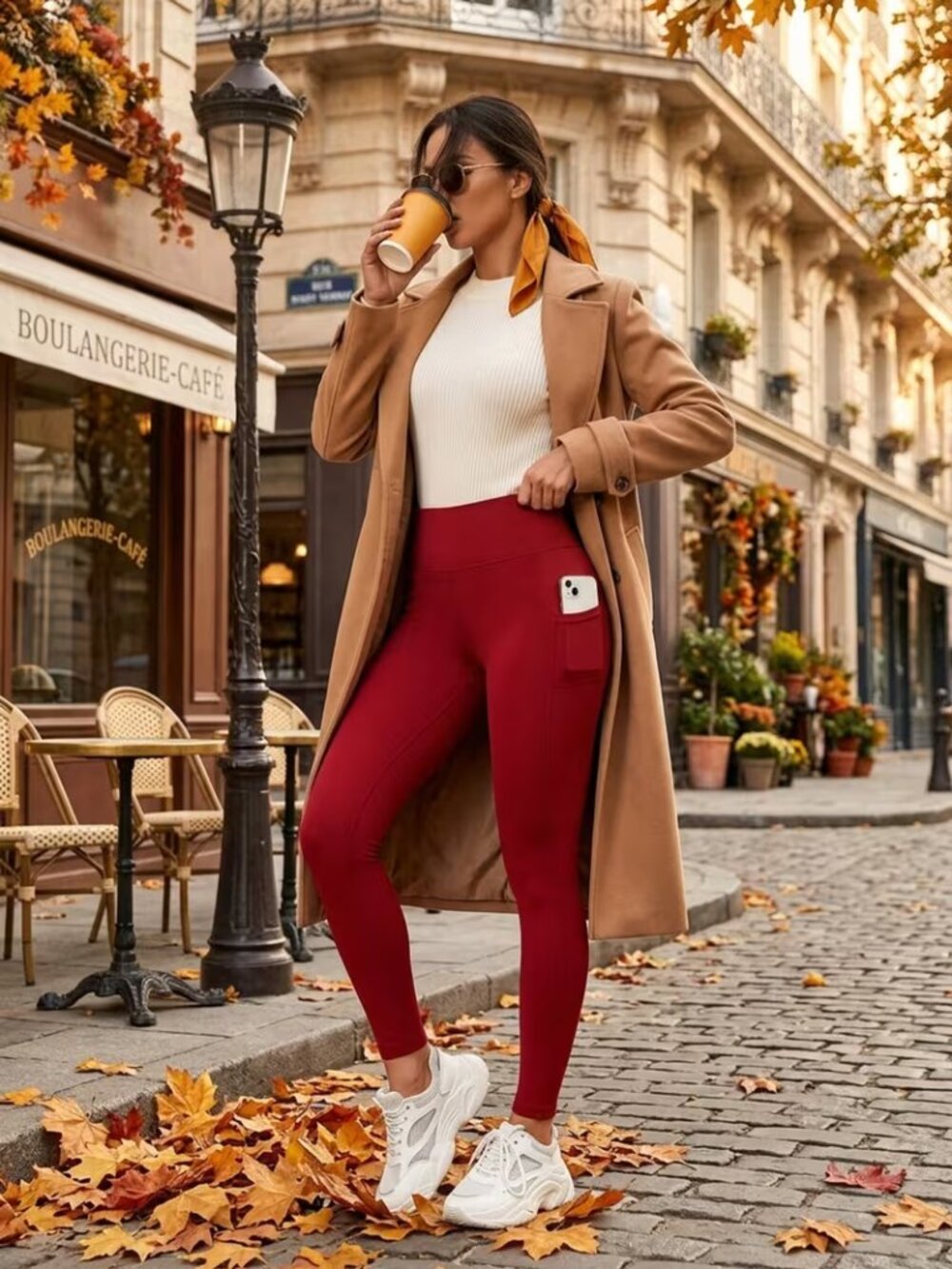 Women Super Soft 7/8 Length High Waisted Tummy Control Leggings w/Pockets Red XL